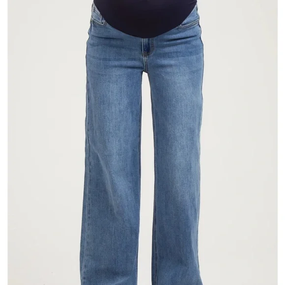Pinkblush Blue Wide Leg Maternity Jeans - Picture 5 of 7